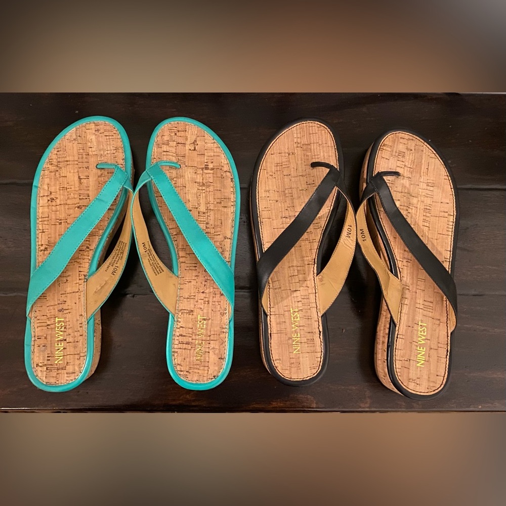 Nine West Flip Flops in green or black